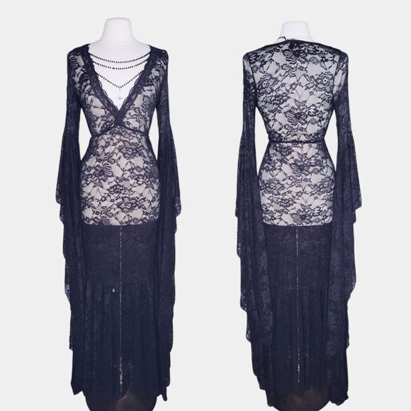Dolls Kill Dresses & Skirts - WIDOW Black Lace Gothic Grand Affair Maxi Dress Size M Sheer Romantic Goth Witch